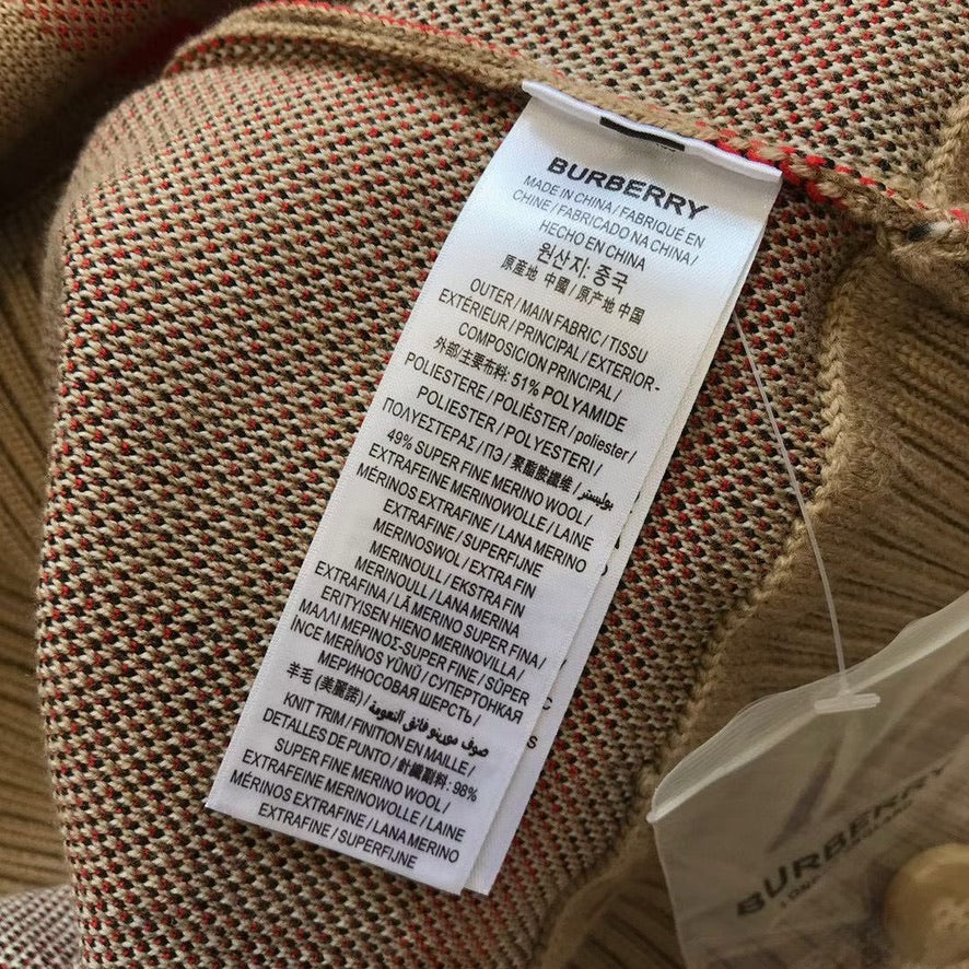 Burberry Check Wool Blend Cardigan in Beige, Size S/M/L