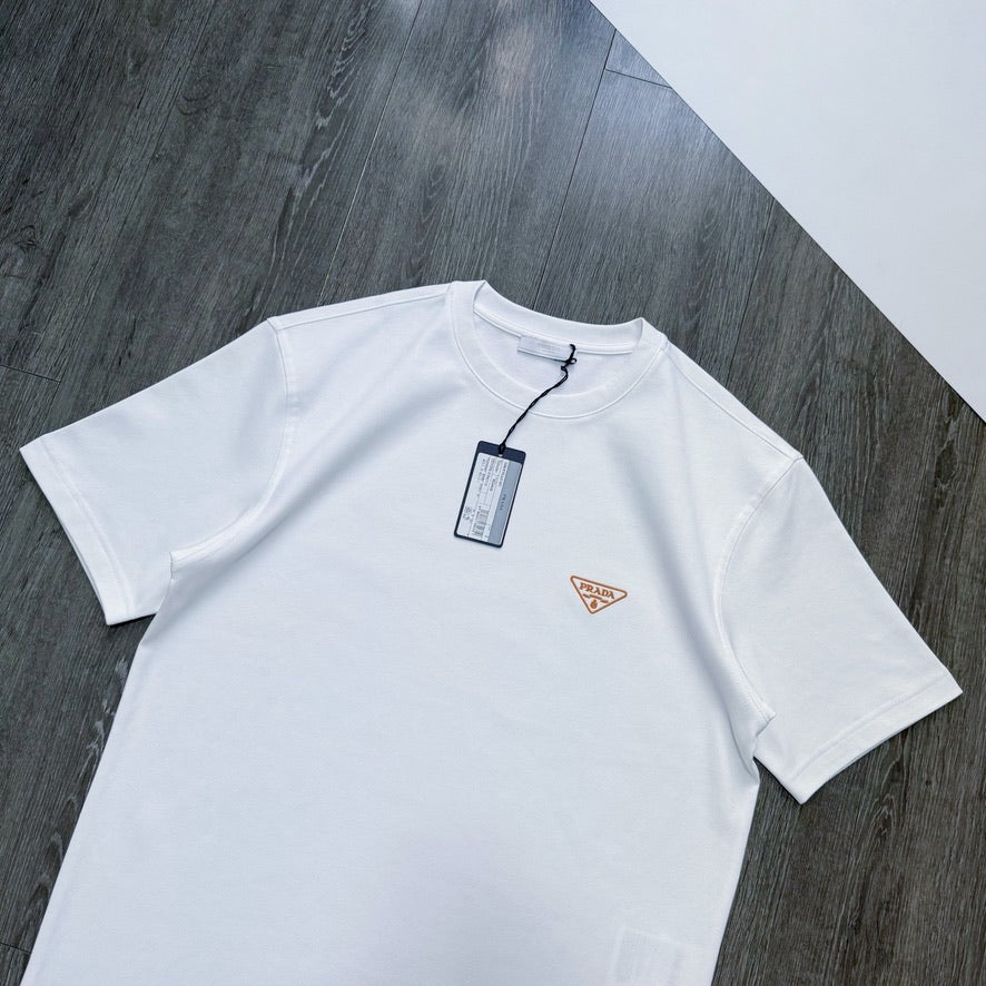Prada Embroidered Orange Logo Cotton T-Shirt in White, Size XXL