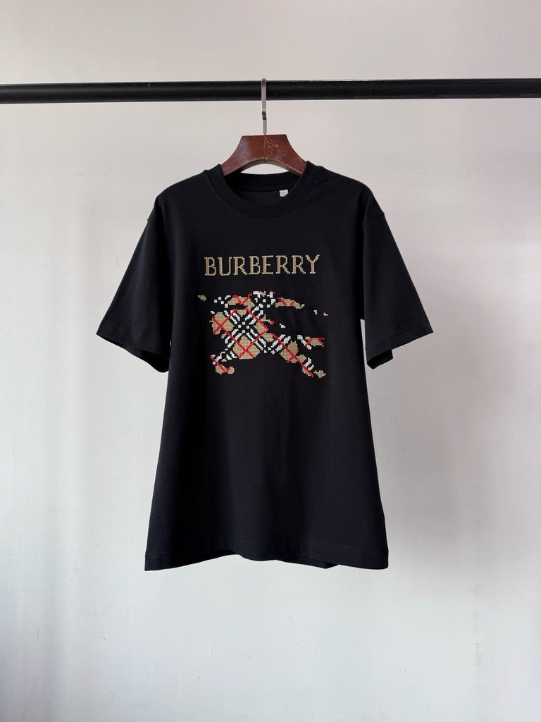 Burberry Cross Stitch EKD Cotton T-Shirt in White or Black, Size S/M/L/XL