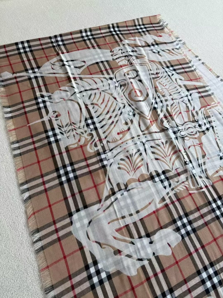 Burberry Wide EKD Check Wool Scarf in Sand (79 x 26 in)