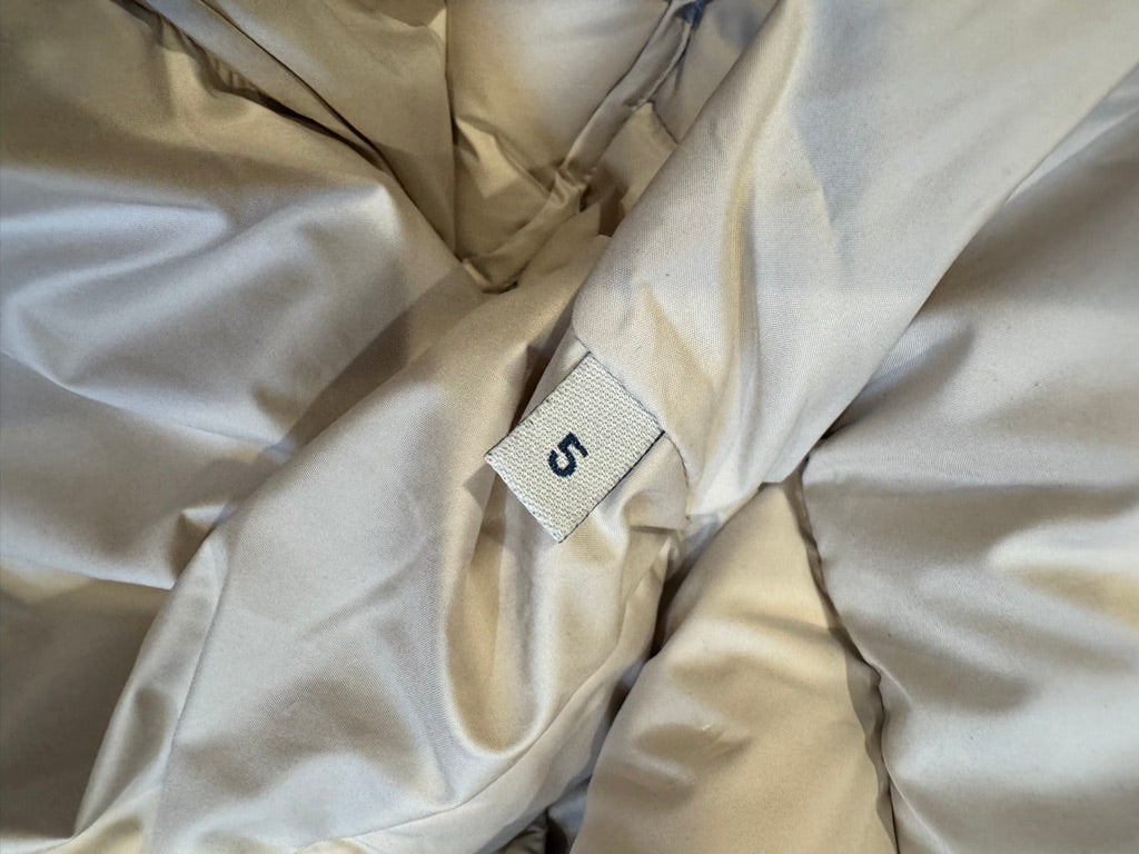 Moncler Barrot Quilted Down Jacket in Off White, Size 4/5