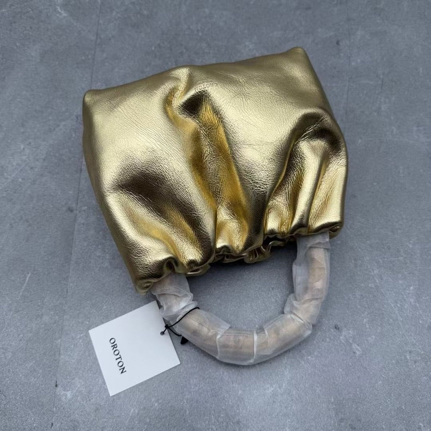 Oroton Gretel Mini Top Handle Bag in Gold (17 x 15 x 8 cm)