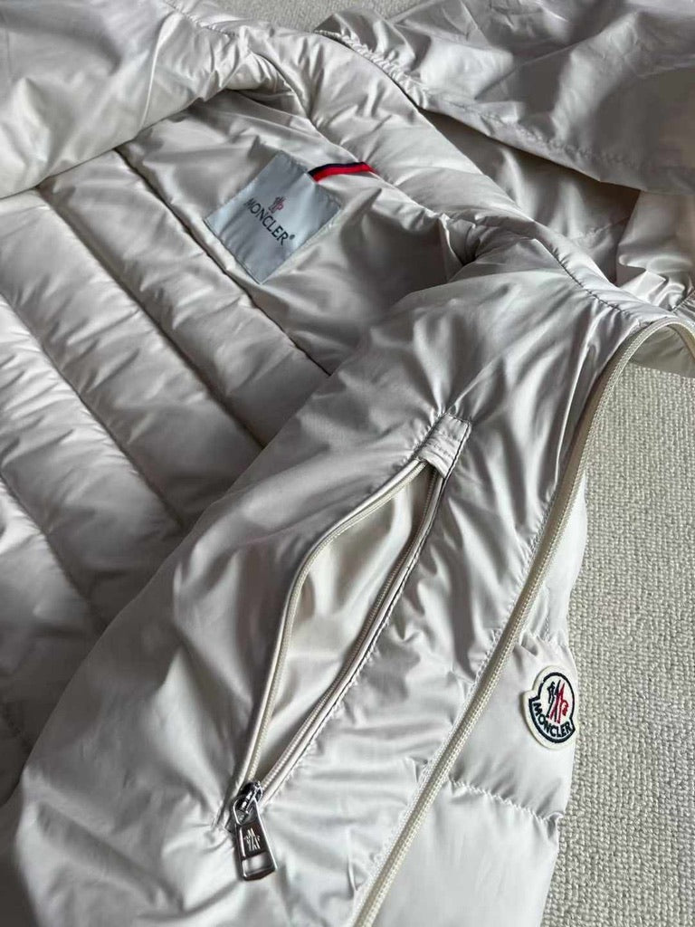 Moncler Barrot Quilted Down Jacket in Off White, Size 4/5