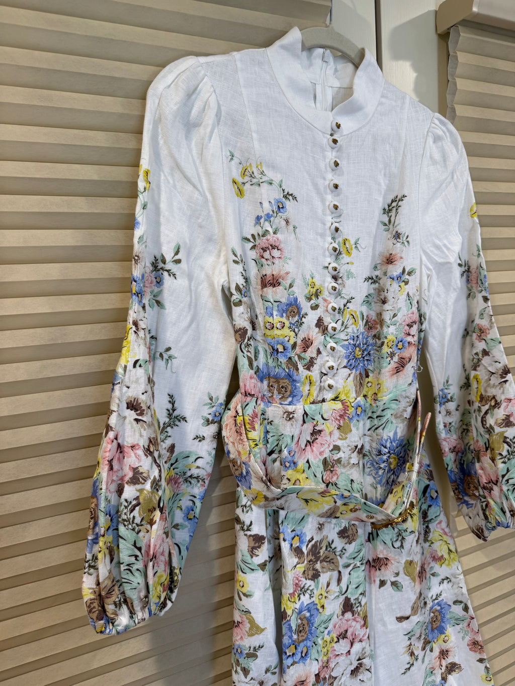 Zimmermann Floral Belted Linen Midi Dress, Size AU 2