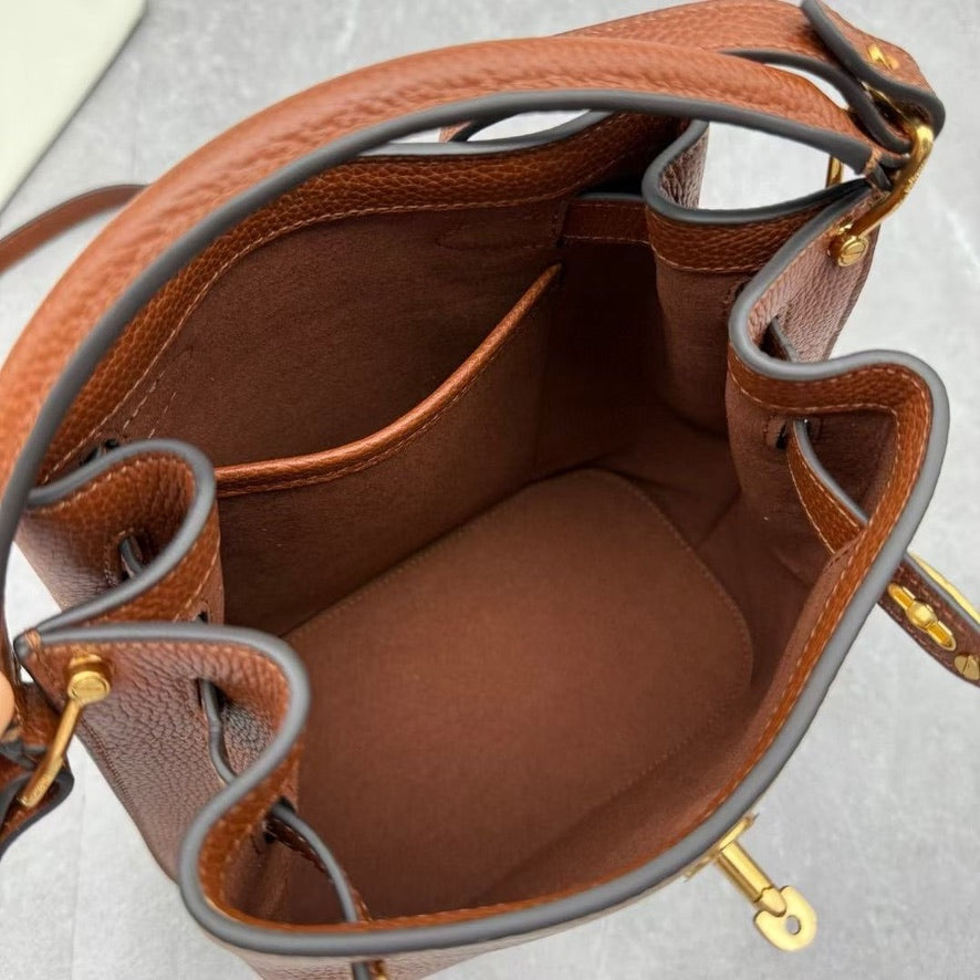 Mulberry Islington Small Bucket Bag in Ivory/Black/Brown (8.5 x 9 x 5 in)