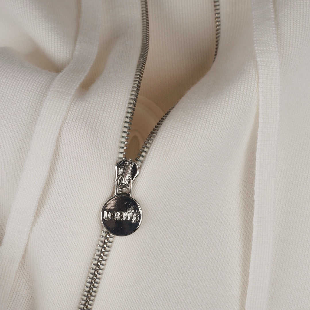 Loewe Wool Anagram Zip-Up Hoodie in White/Black, Size S/M/L