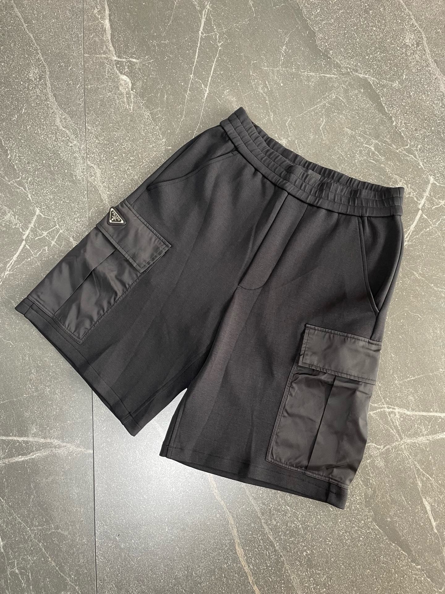 Prada Triangle-Logo Cotton Shorts in Black, Size S/M