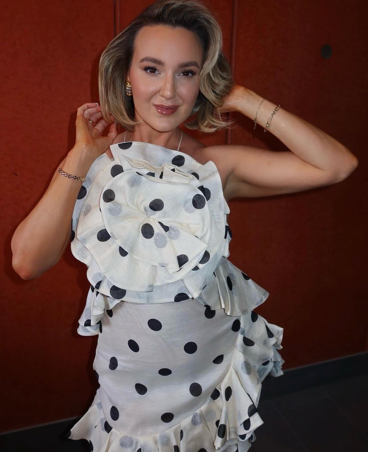 Zimmermann White Silk/Linen Blend Polka Dot Mini Dress, Size AU 2