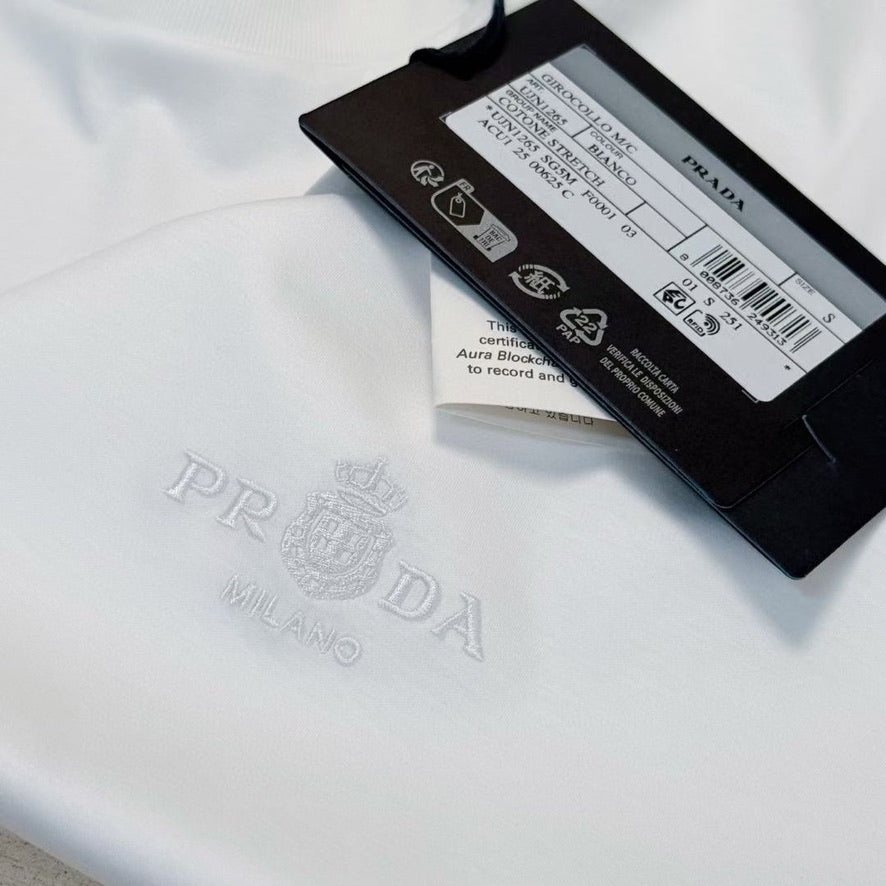 Prada Embroidered Logo Cotton T-Shirt, Size S/M/L/XL/XXL