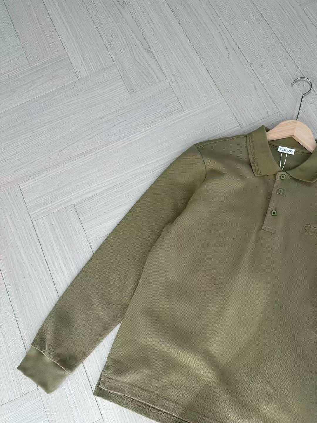 Burberry Long Sleeve Cotton Polo Shirt in Green/White/Blue, Size S/M/L/XL/XXL