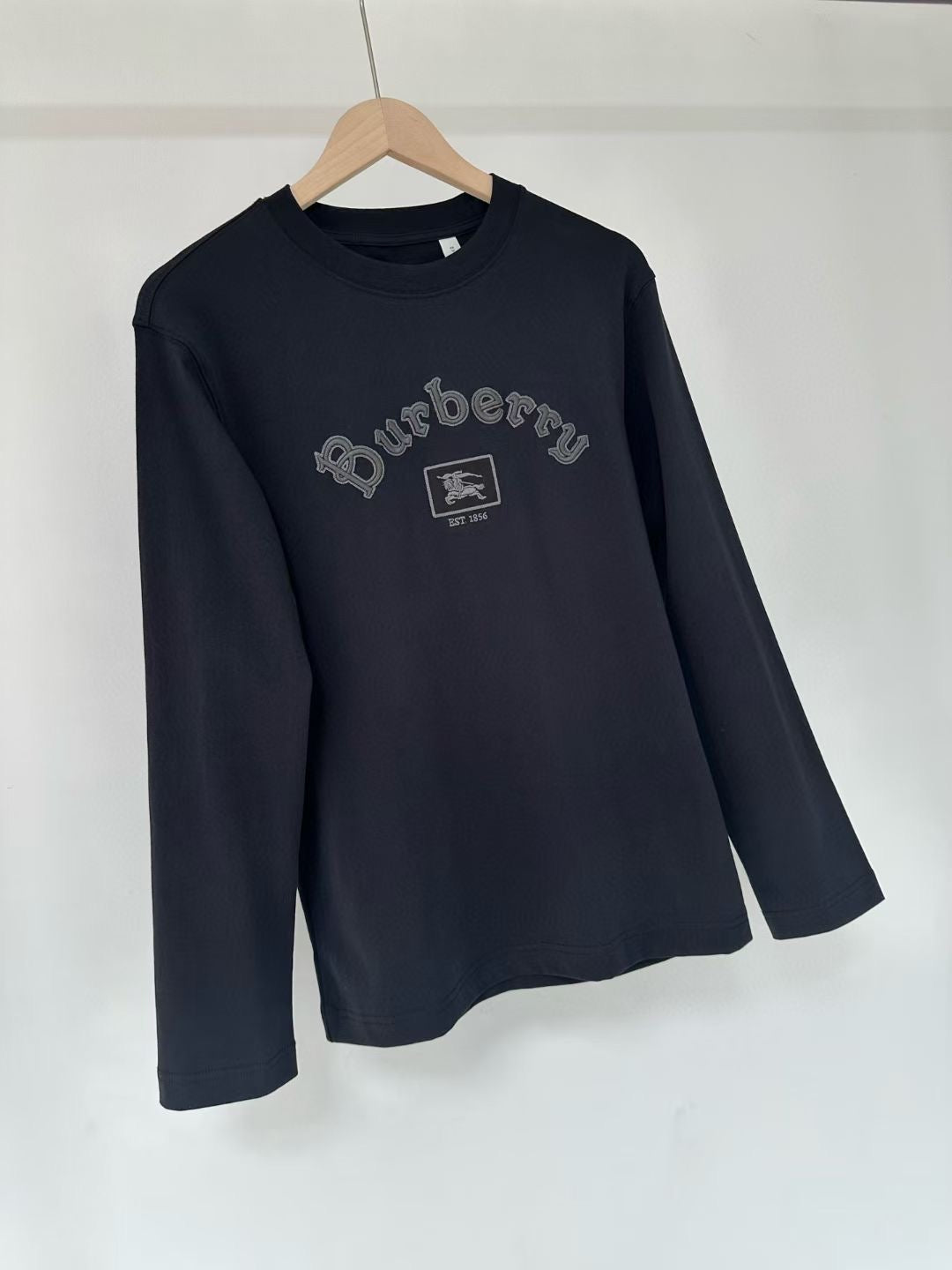 Burberry Long Sleeve Gothic Logo Cotton T-Shirt in Black