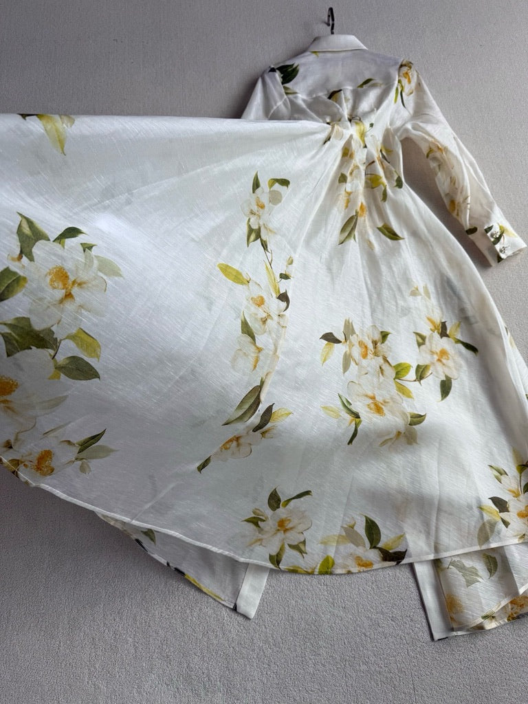 Zimmermann Harmony Floral Print Silk/Linen Blend Maxi Shirt Dress, Size AU 1/2