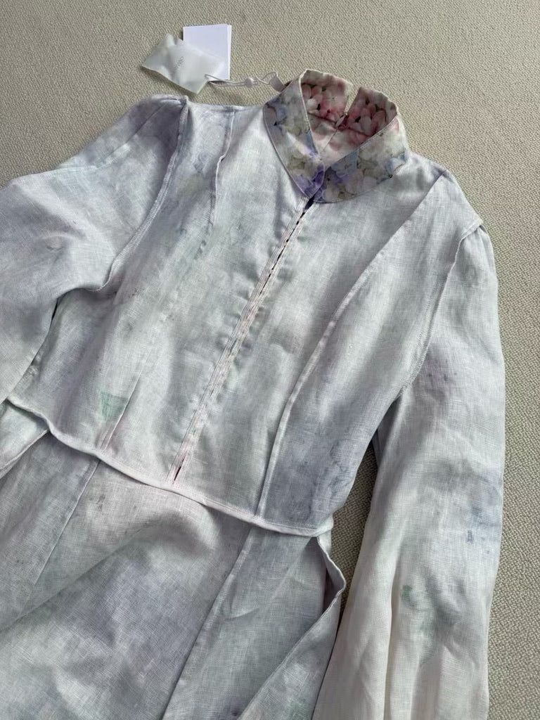 Zimmermann Floral Belted Linen Midi Dress, Size AU 1/2/3