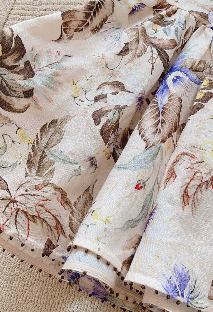 Zimmermann Bow-Embellished Cutout Floral-Print Linen Midi Dress, Size AU 0P/0/1/2/3