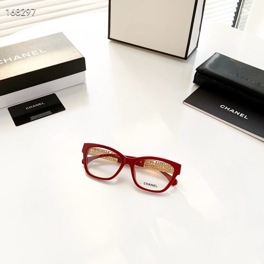Chanel Cate Eye Optical Glasses in Red/Black/Brown CH3477