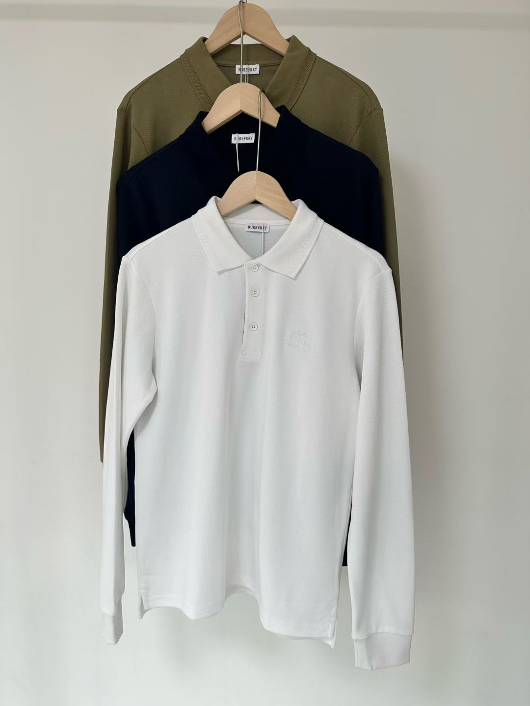 Burberry Long Sleeve Cotton Polo Shirt in Green/White/Blue, Size S/M/L/XL/XXL