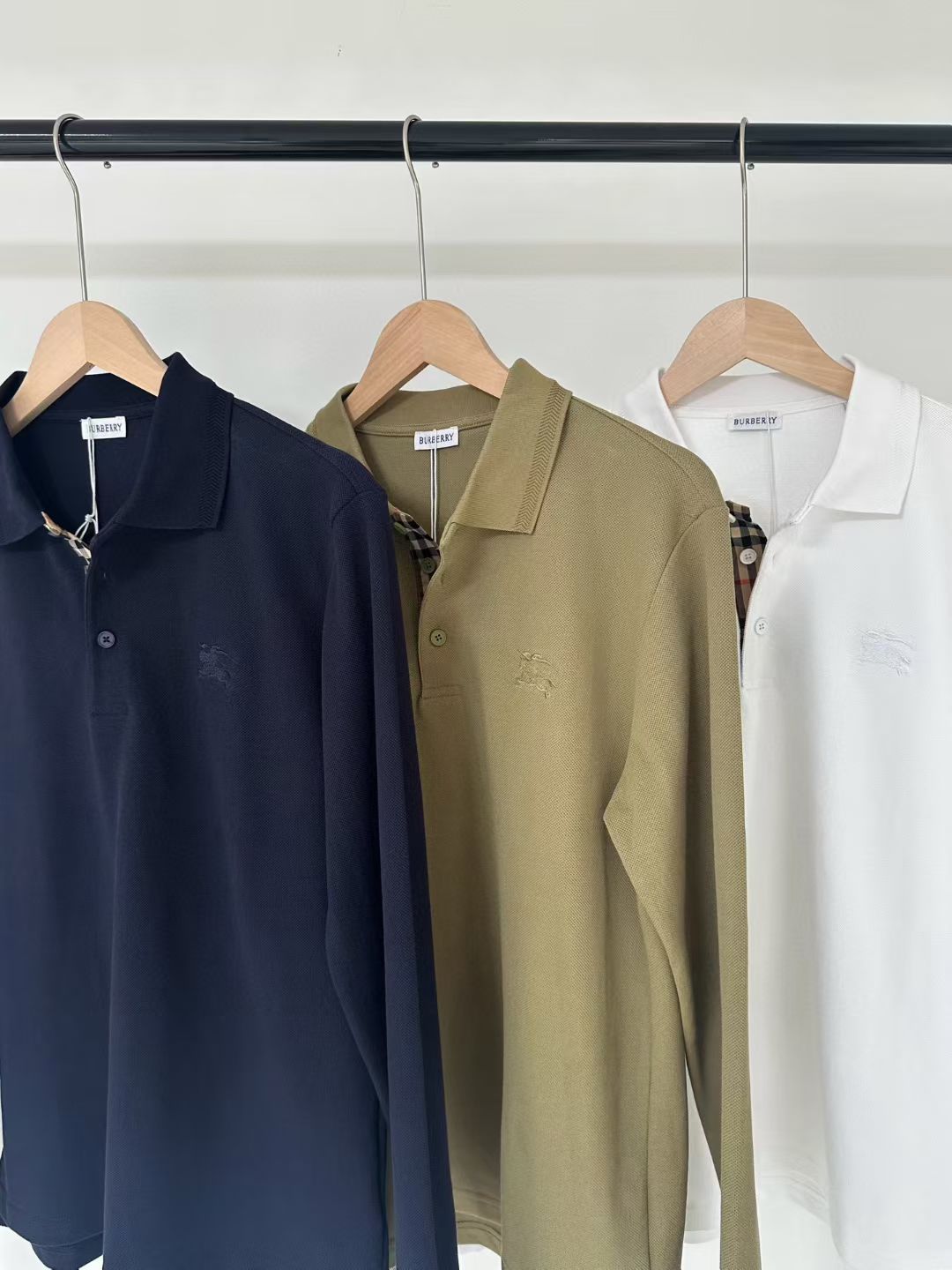 Burberry Long Sleeve Cotton Polo Shirt in Green/White/Blue, Size S/M/L/XL/XXL