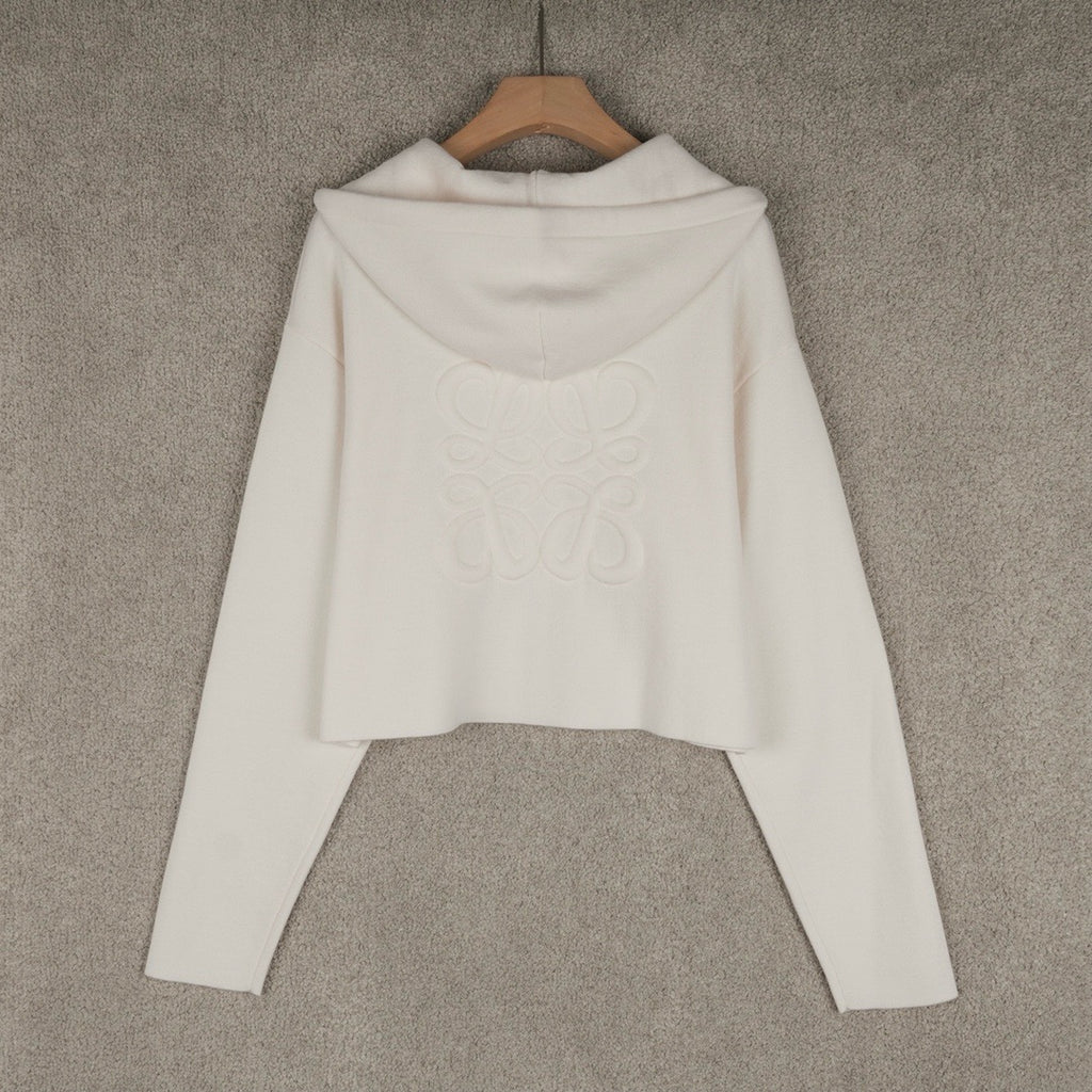 Loewe Wool Anagram Zip-Up Hoodie in White/Black, Size S/M/L