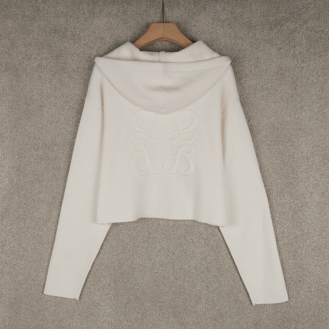 Loewe Wool Anagram Zip-Up Hoodie in White/Black, Size S/M/L