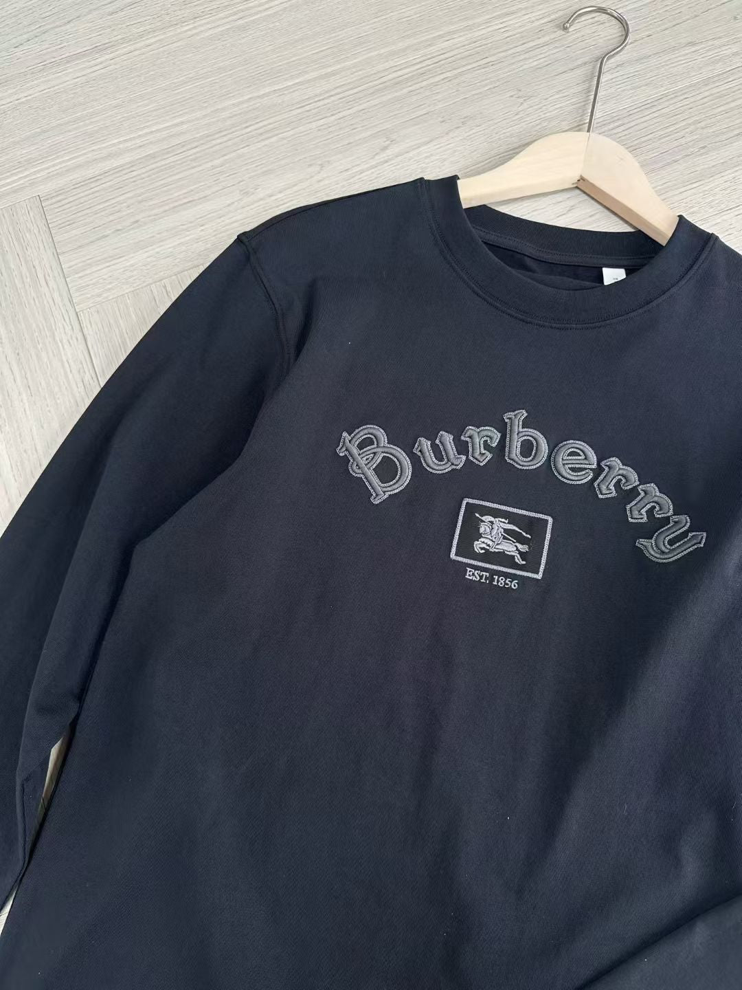 Burberry Long Sleeve Gothic Logo Cotton T-Shirt in Black