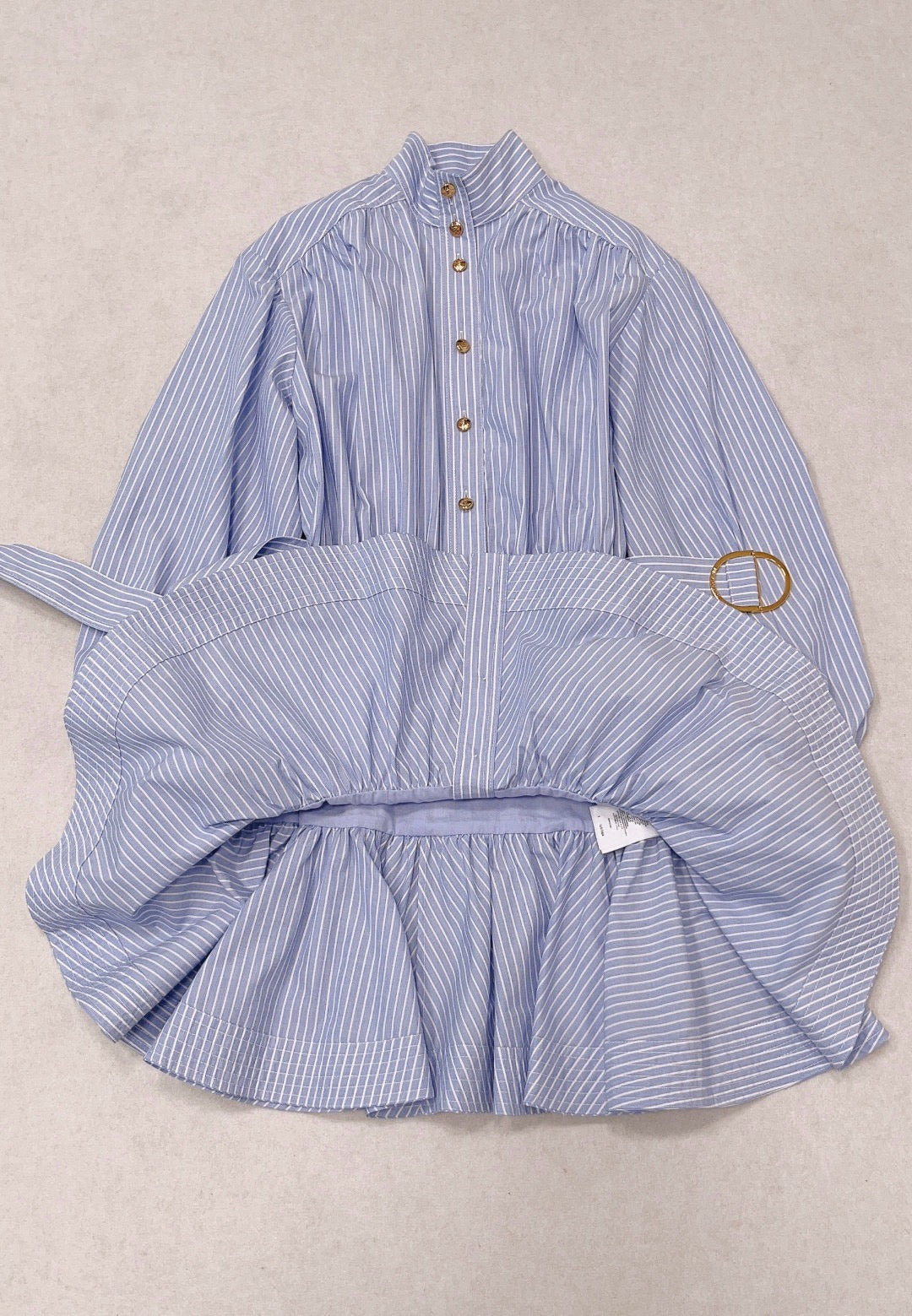 Zimmermann Stripe Utility Belted Long Sleeve Cotton Shirt Dress in Blue, Size AU 0/1/2