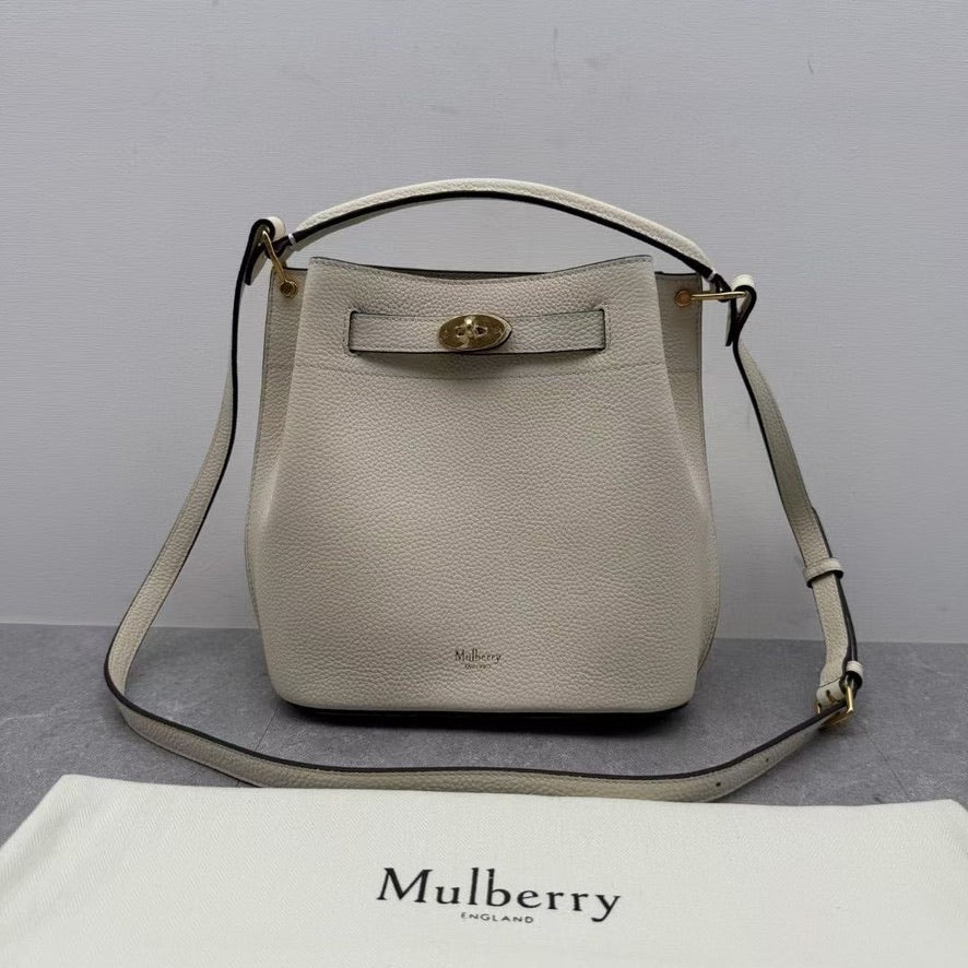 Mulberry Islington Small Bucket Bag in Ivory/Black/Brown (8.5 x 9 x 5 in)