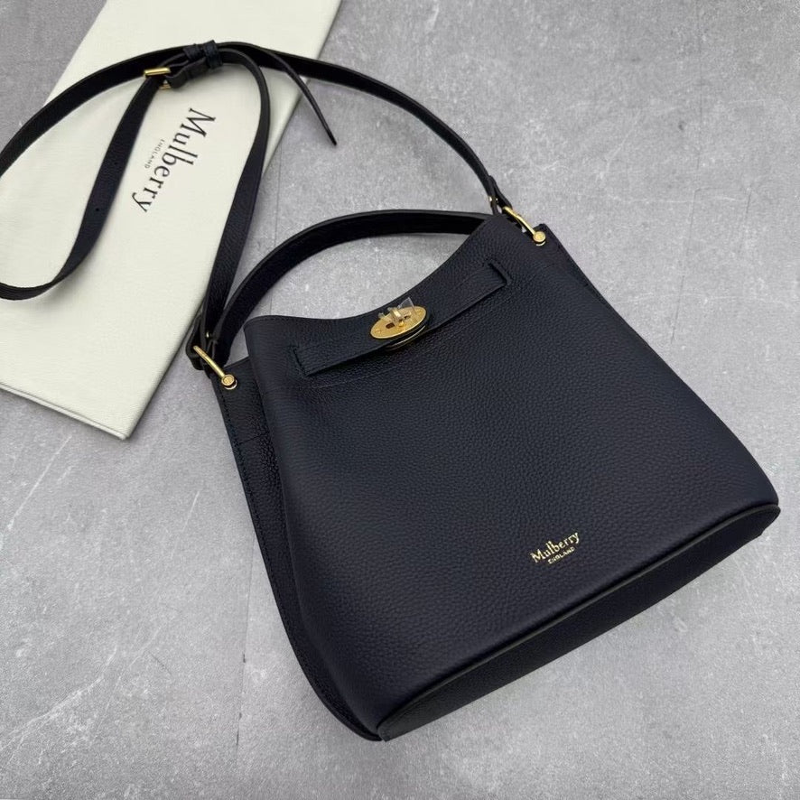 Mulberry Islington Small Bucket Bag in Ivory/Black/Brown (8.5 x 9 x 5 in)