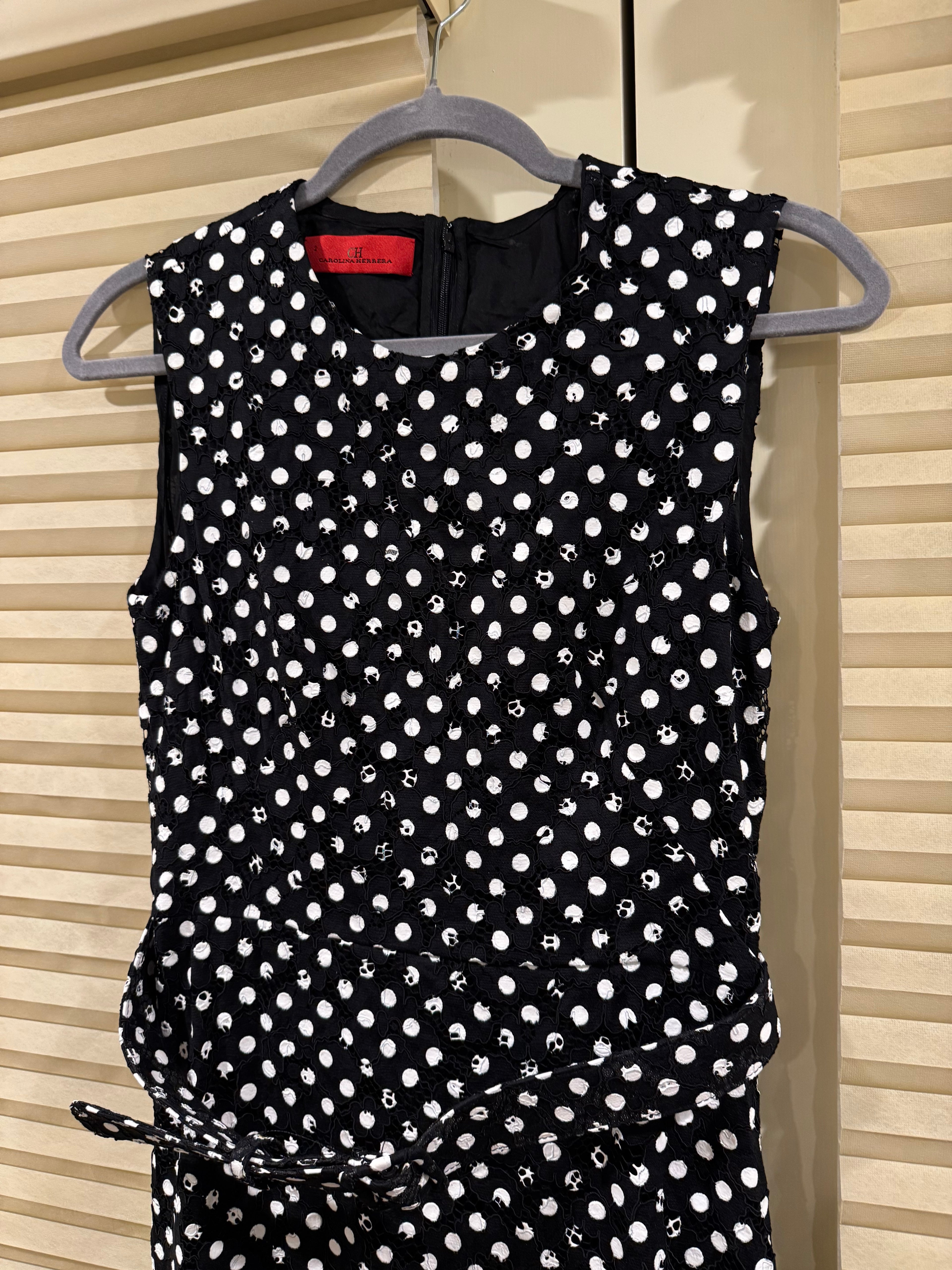 CH Carolina Herrera Polka Dot Belted Maxi Dress, Size US 4/6/8