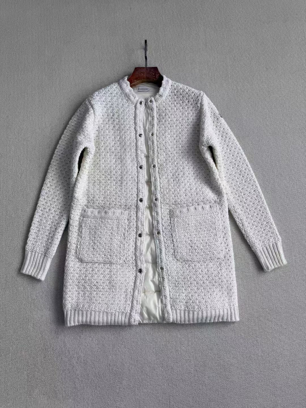 Moncler Padded Wool & Cotton Long Cardigan, Size 0/1/2/3