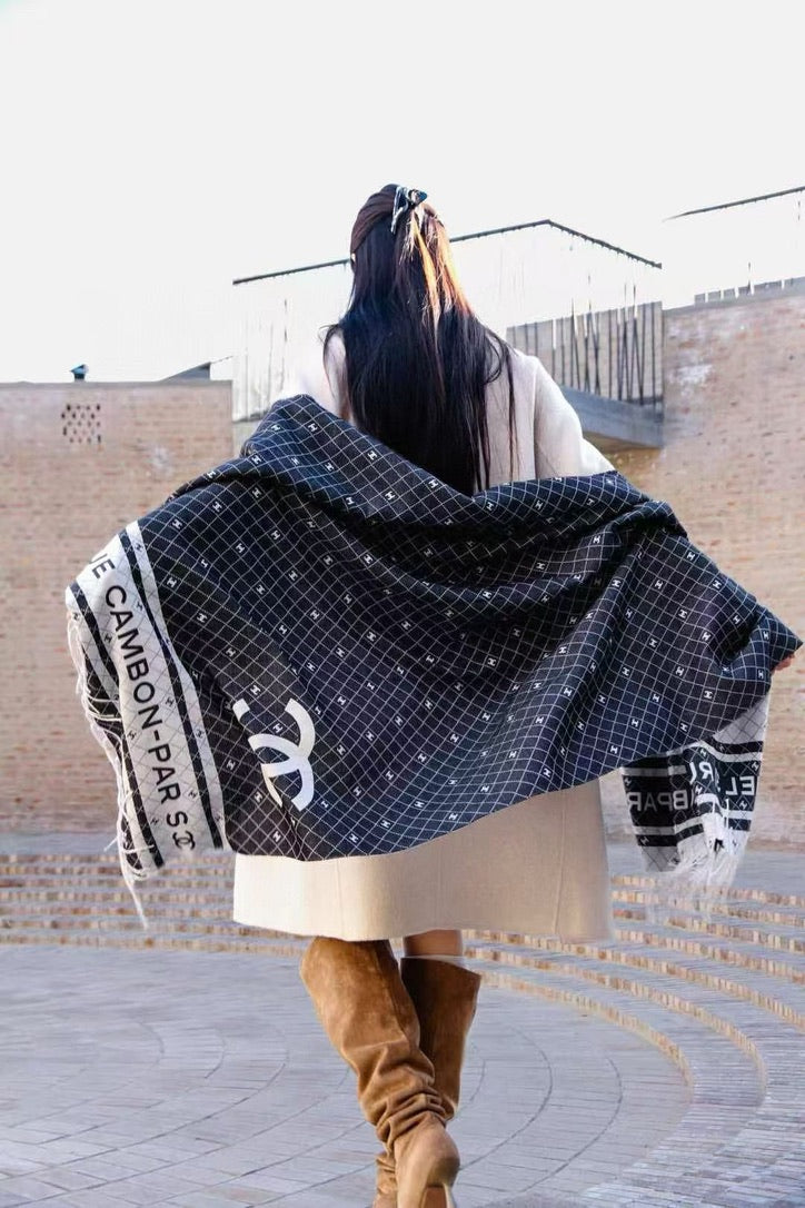 Chanel Logo Cotton/Silk Blend Scarf Black