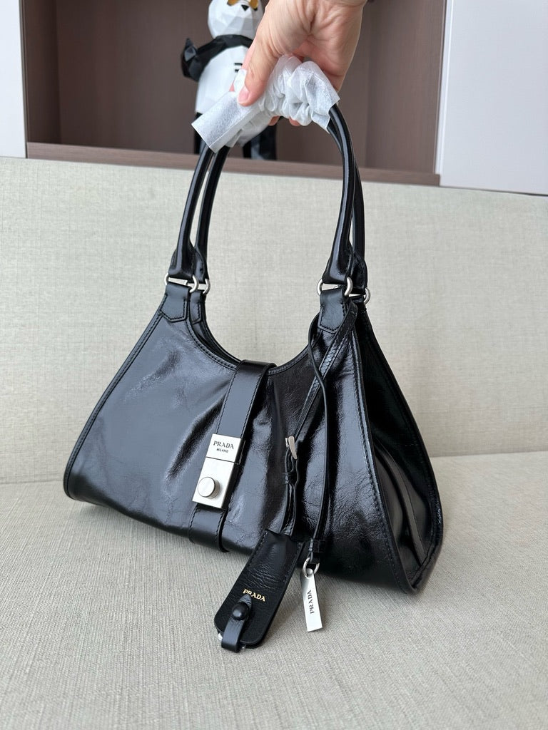 Prada Medium Leather Tote Bag in Black (12.5 x 8 x 6 in)