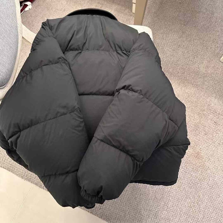 Miu Miu Technical Ponge Cropped Down Jacket in Black, Size S/M/L