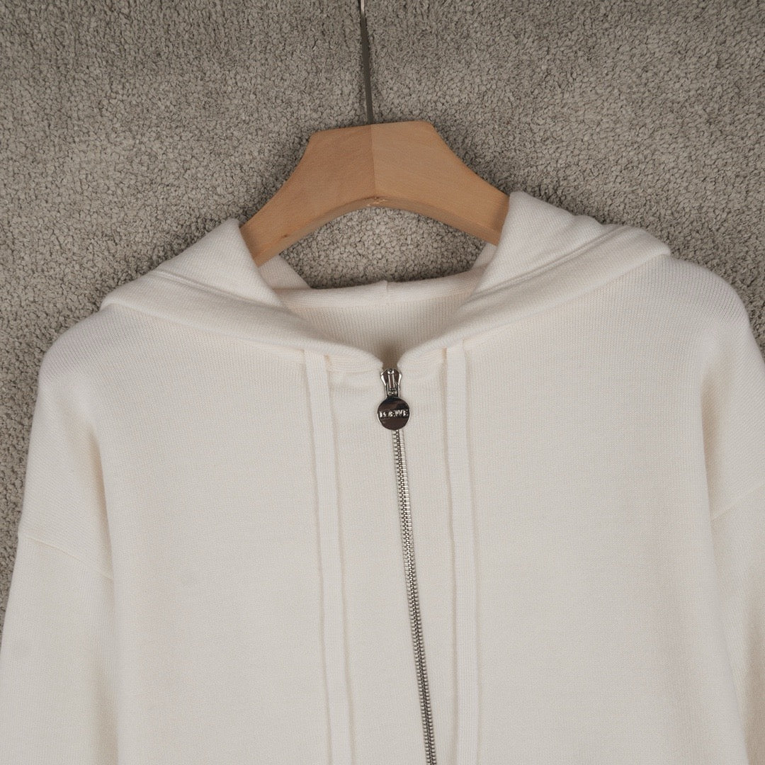 Loewe Wool Anagram Zip-Up Hoodie in White/Black, Size S/M/L