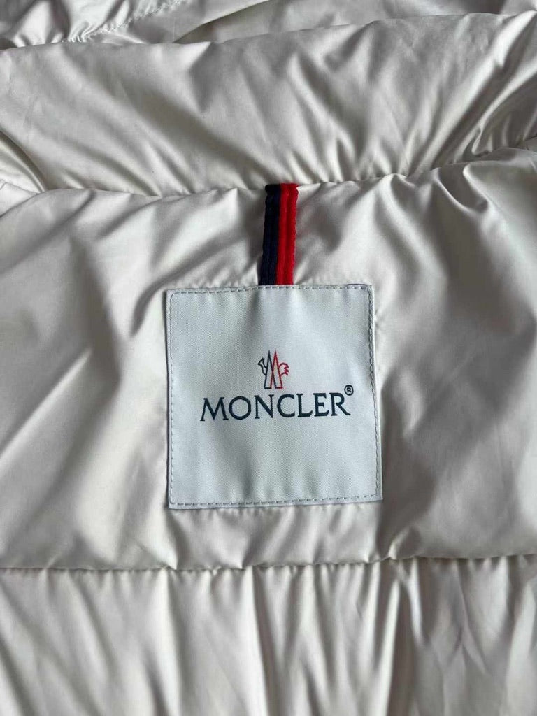 Moncler Barrot Quilted Down Jacket in Off White, Size 4/5