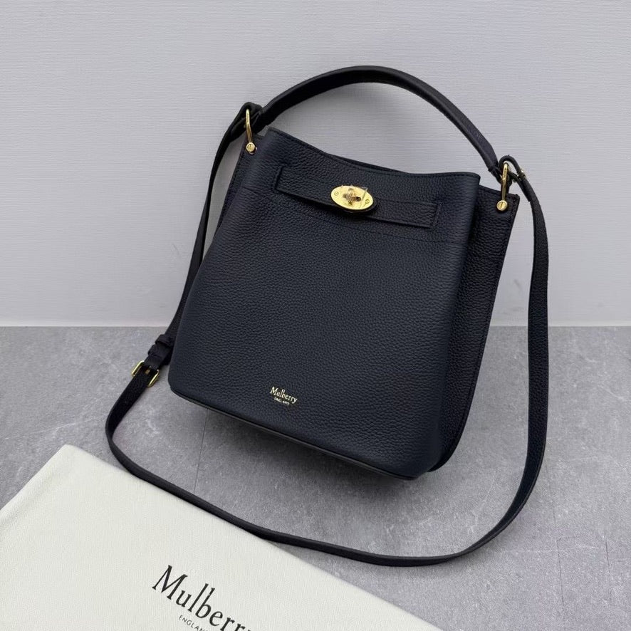 Mulberry Islington Small Bucket Bag in Ivory/Black/Brown (8.5 x 9 x 5 in)