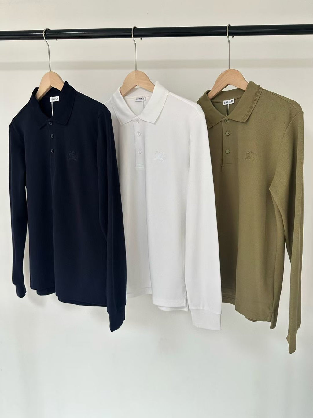 Burberry Long Sleeve Cotton Polo Shirt in Green/White/Blue, Size S/M/L/XL/XXL