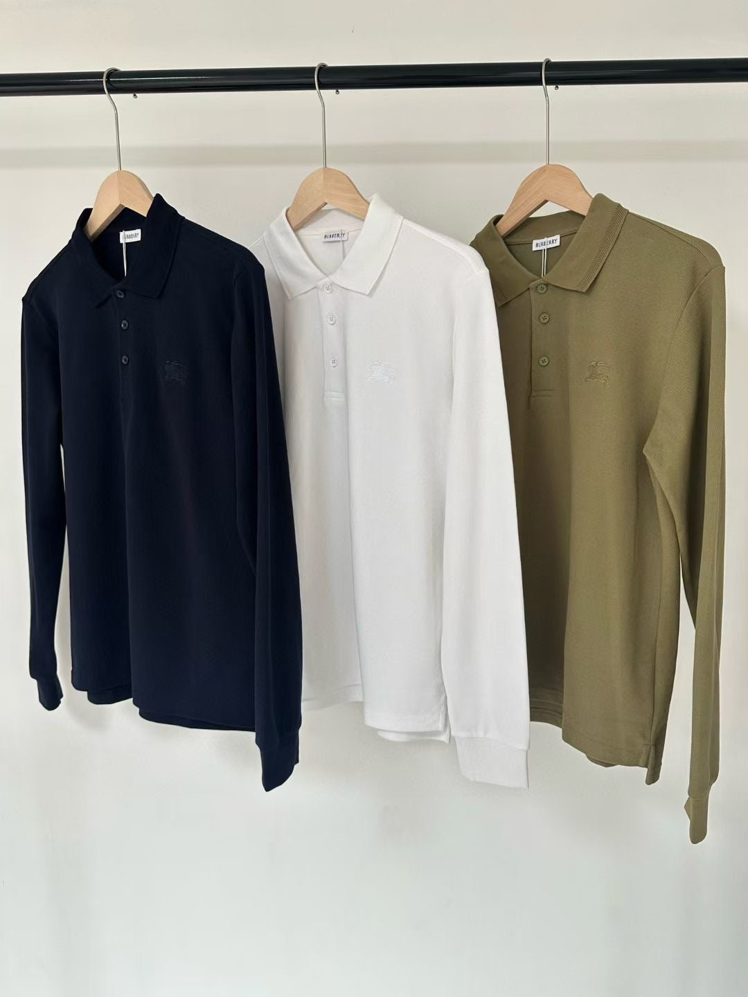 Burberry Long Sleeve Cotton Polo Shirt in Green/White/Blue, Size S/M/L/XL/XXL