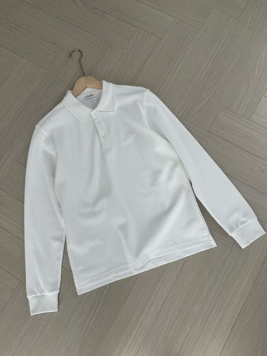 Burberry Long Sleeve Cotton Polo Shirt in Green/White/Blue, Size S/M/L/XL/XXL