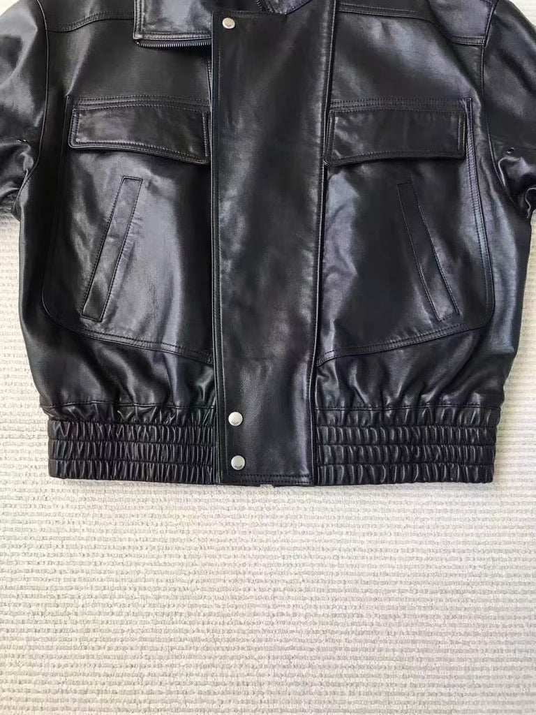 Saint Laurent Bomber Jacket in Grained Leather, Size 36/38/40