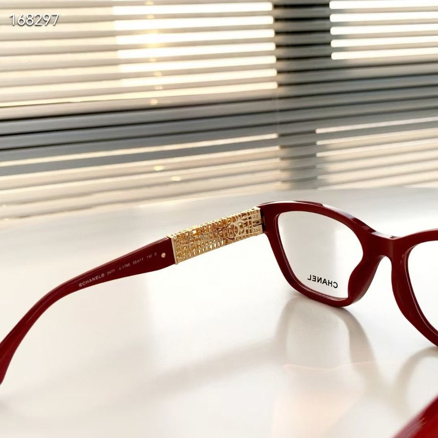 Chanel Cate Eye Optical Glasses in Red/Black/Brown CH3477