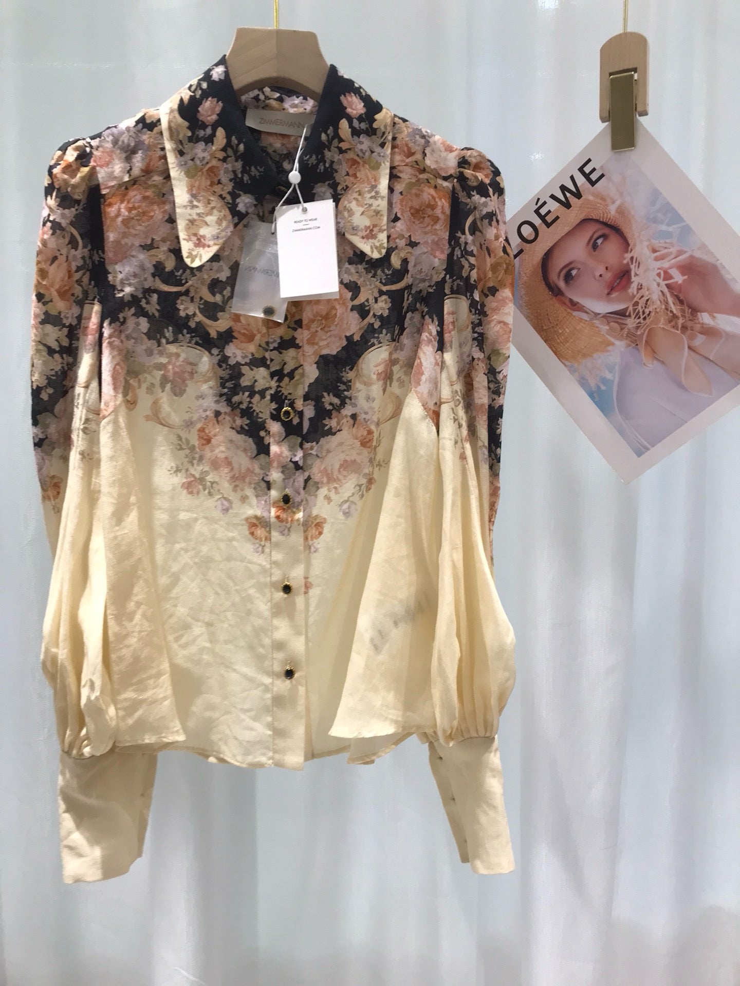 Zimmermann Floral Ramie Bouse & Midi Linen Skirt Set, Size AU 0/1/2/3