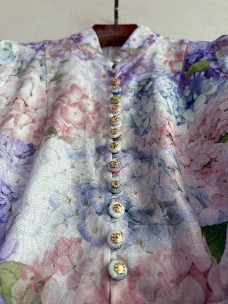 Zimmermann Floral Belted Linen Midi Dress, Size AU 1/2/3