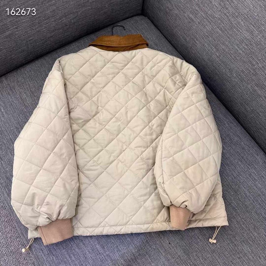 Miu Miu Technical Fabric Blouson Padded Jacket in Sabbia, Size S/M/L