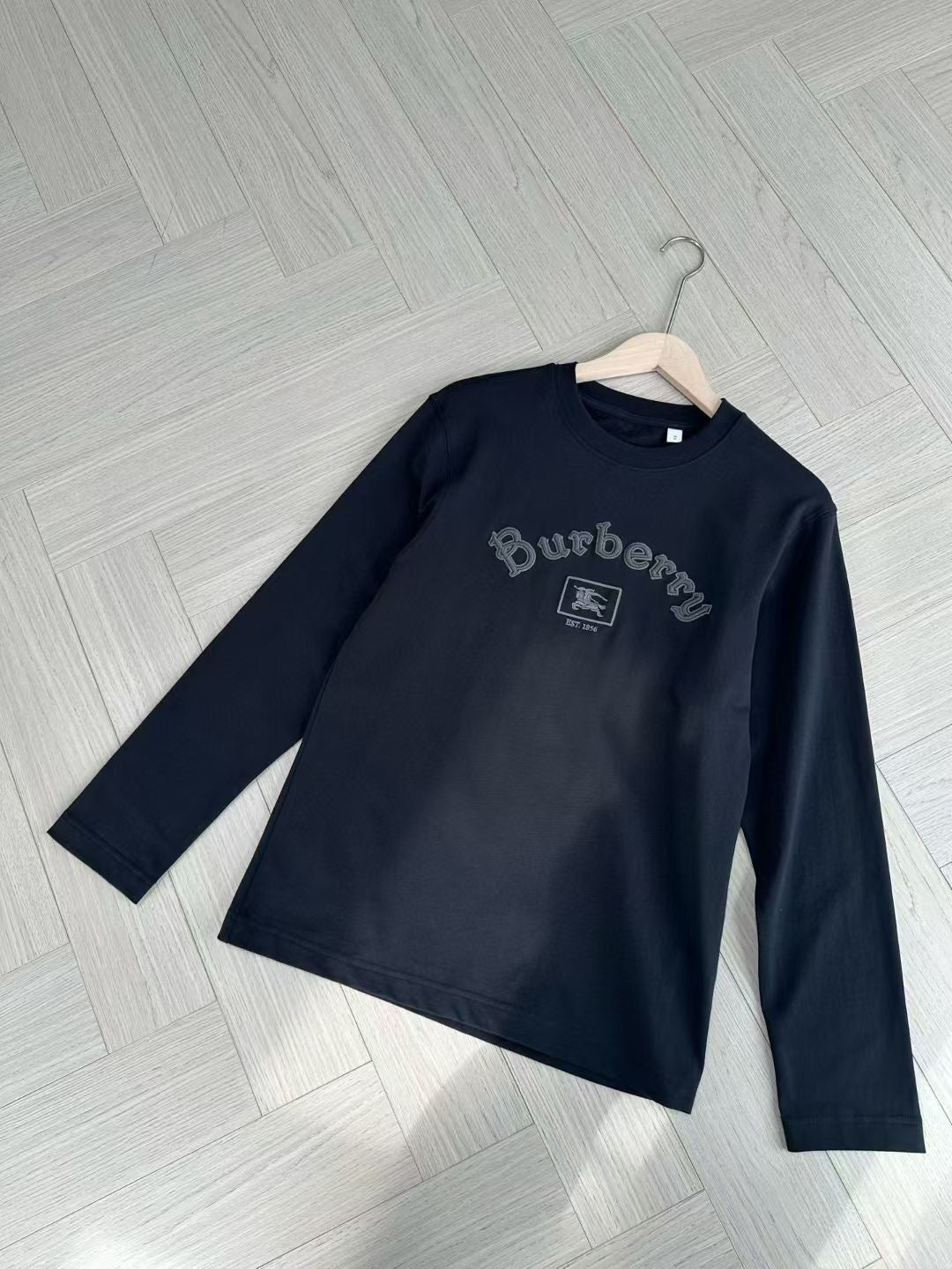 Burberry Long Sleeve Gothic Logo Cotton T-Shirt in Black