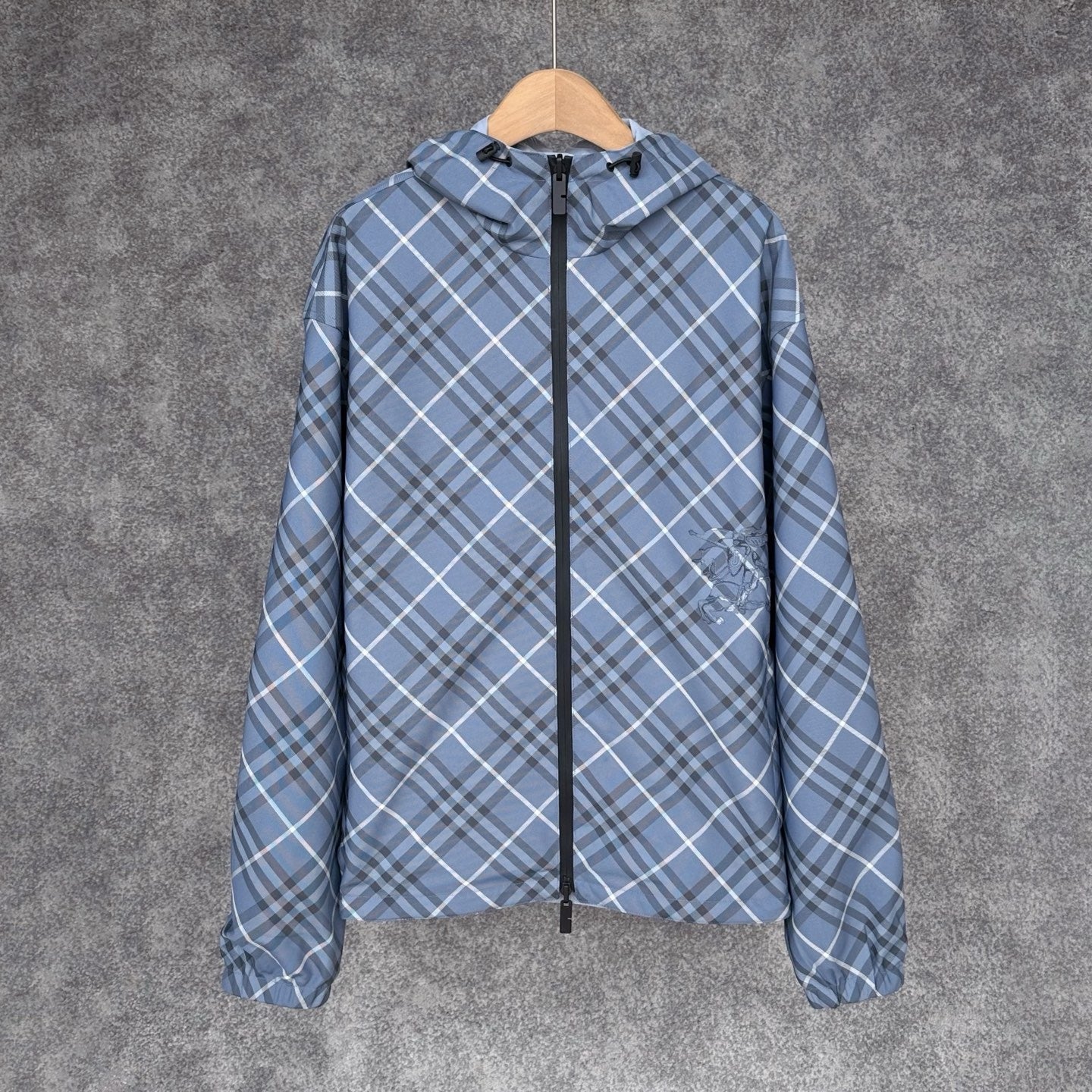 Burberry Reversible Check Jacket in Beige/Blue/Gray, Size XS/S/M/L