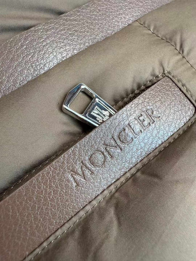 Moncler Besbre Hooded Short Down Jacket in Brown, Size 4/5