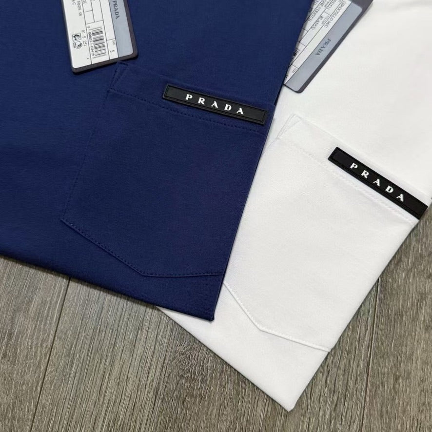 Prada Logo Cotton T-Shirt in Color White or Blue, Size S/M/L/XL/2XL