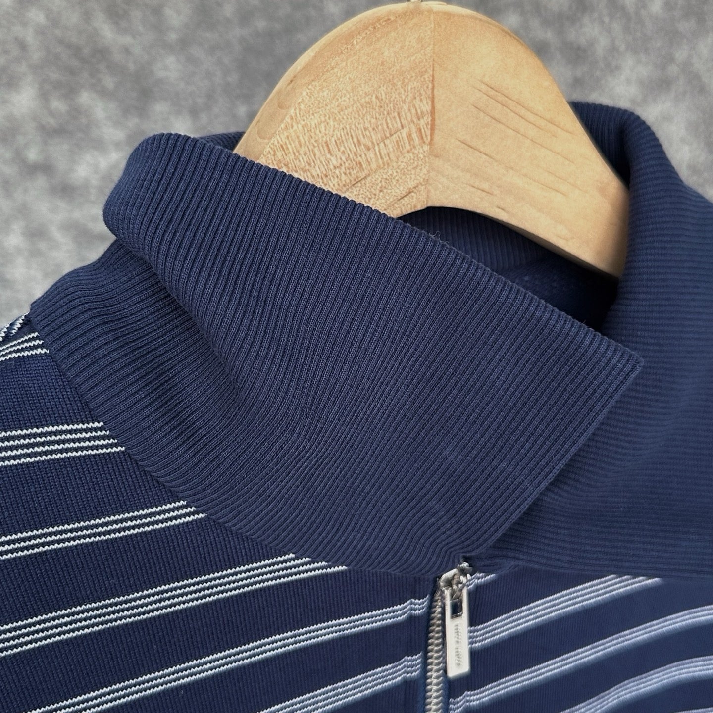 Miu Miu Blue/White Striped Zipper Shirt, Size S/M/L