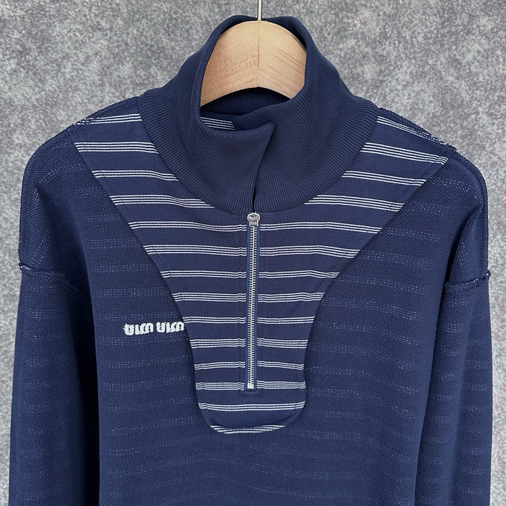 Miu Miu Blue/White Striped Zipper Shirt, Size S/M/L