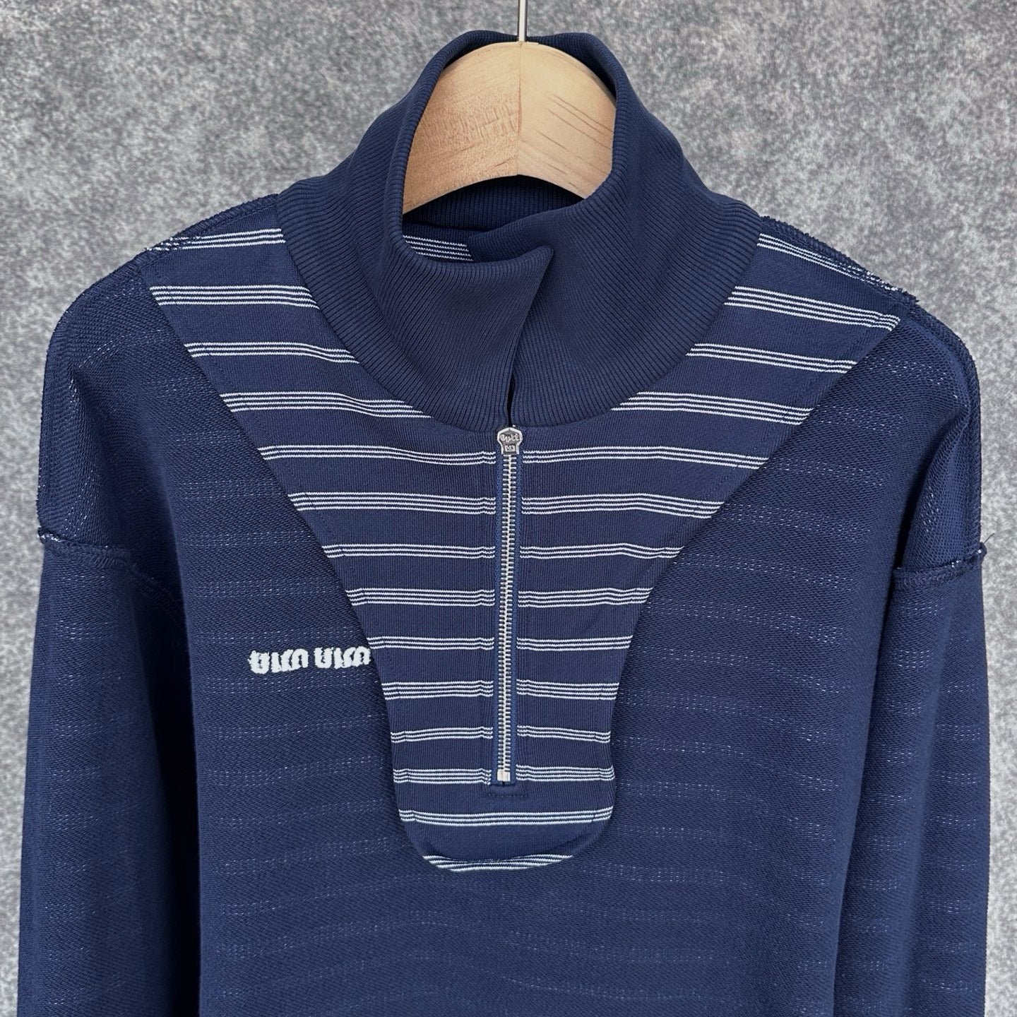 Miu Miu Blue/White Striped Zipper Shirt, Size S/M/L